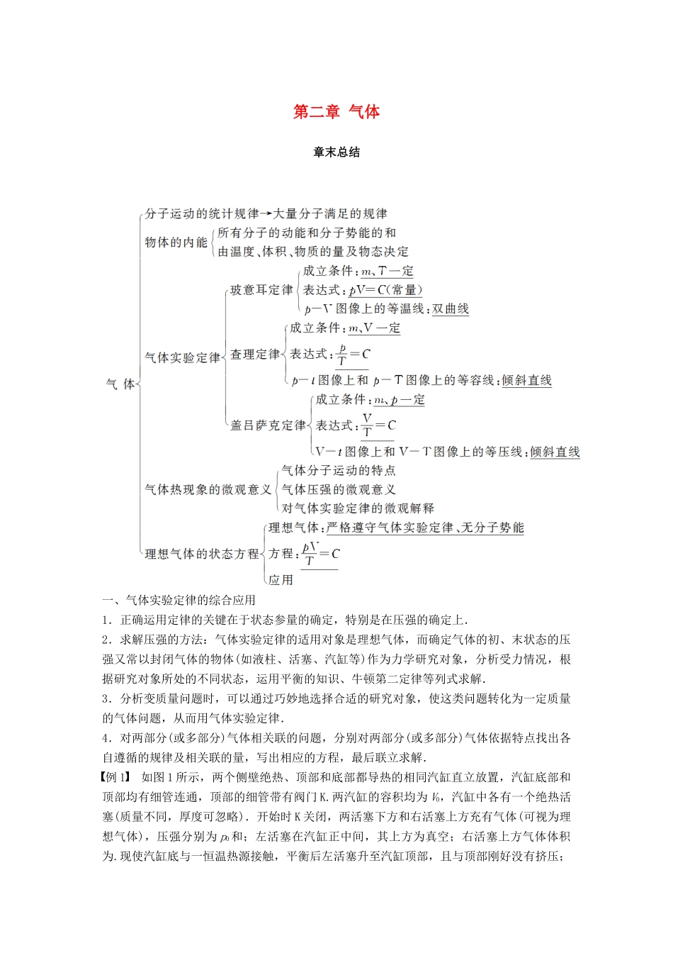 高中物理 第二章 气体章末总结学案 教科版选修3-3-教科版高二选修3-3物理学案_第1页