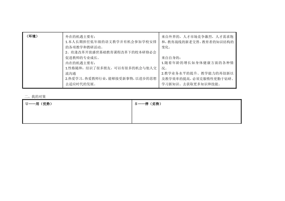教师个人自我诊断SWOT分析表_第2页