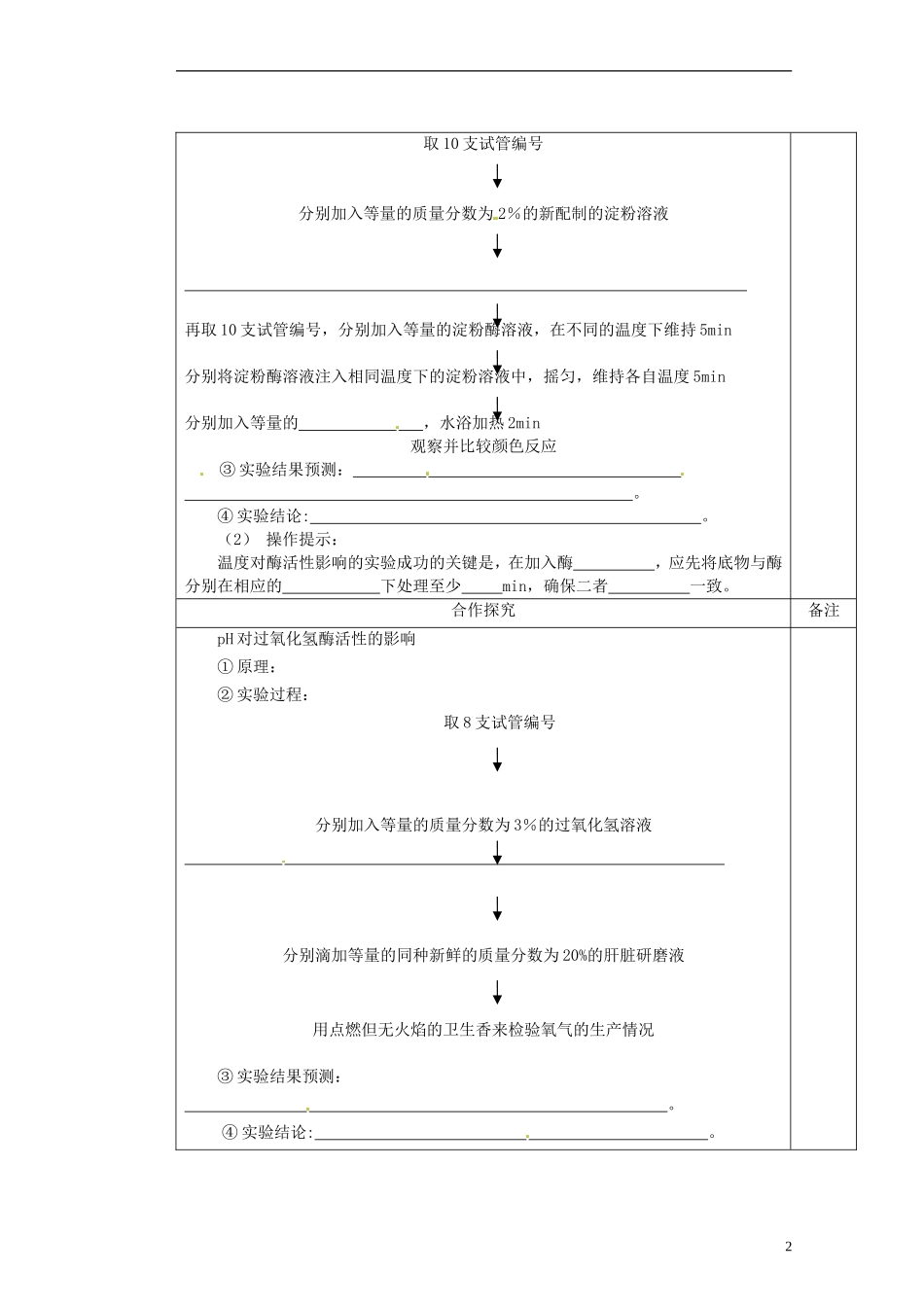 陕西省澄城县寺前中学高一生物 降低化学反应活化能的酶第二课时导学案_第2页