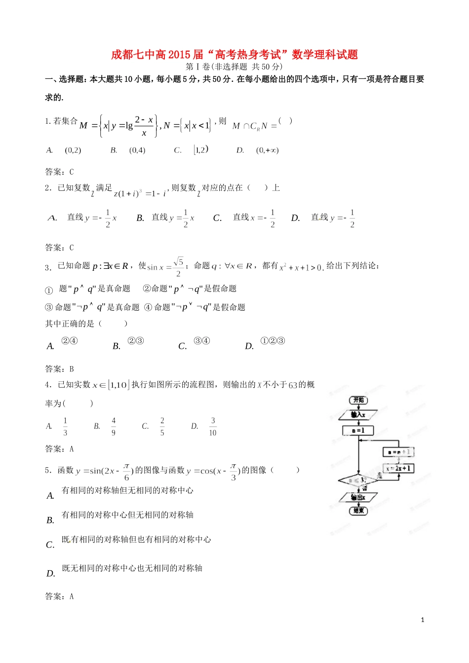四川省成都市高三数学热身（最后一模）试题 理-人教版高三全册数学试题_第1页