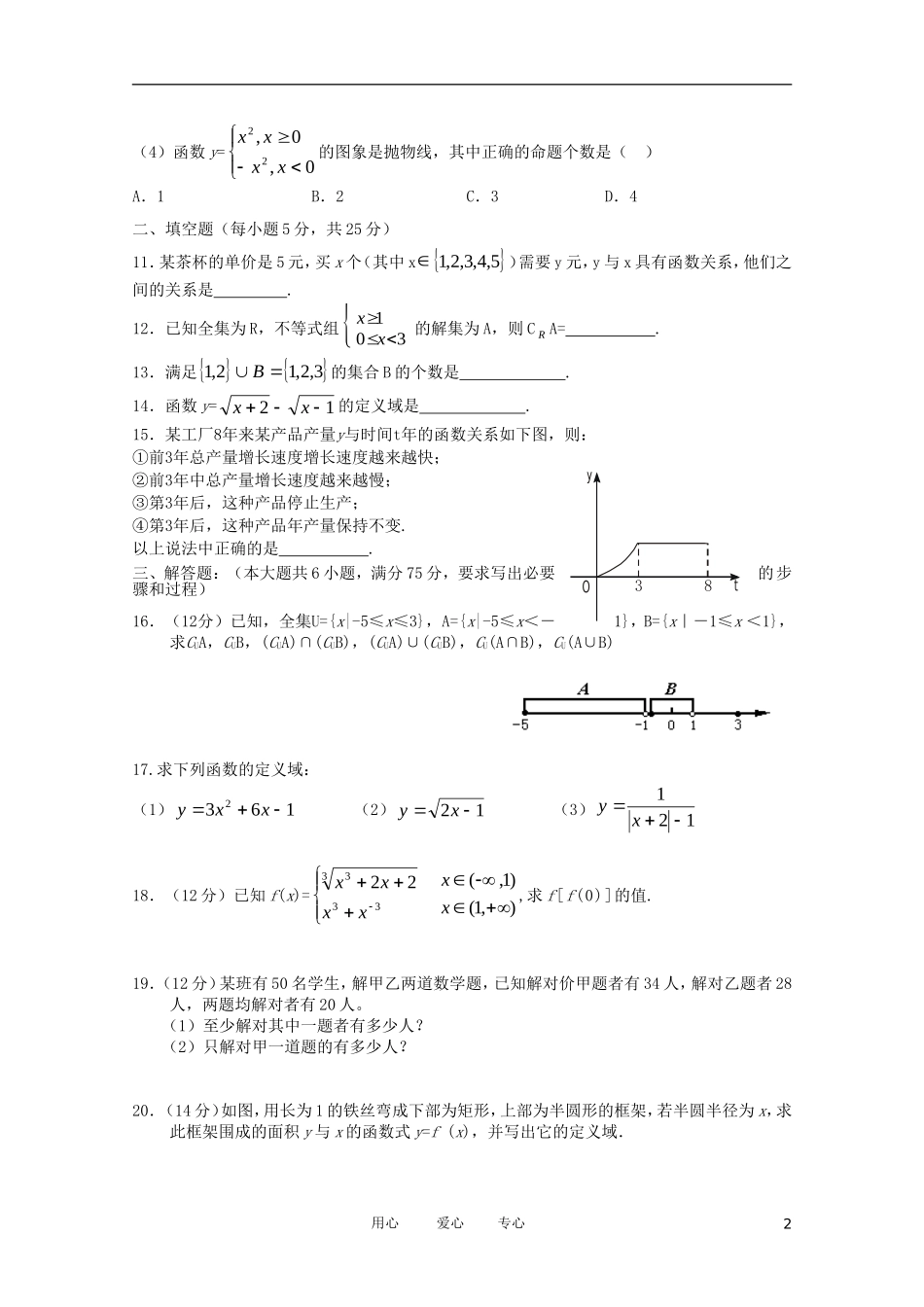 江西省上饶市铅山县致远中学11-12学年高一数学上学期第一次月考A卷（无答案）_第2页