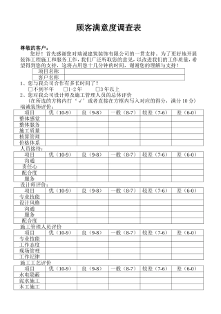 客户满意度调查表-装修公司