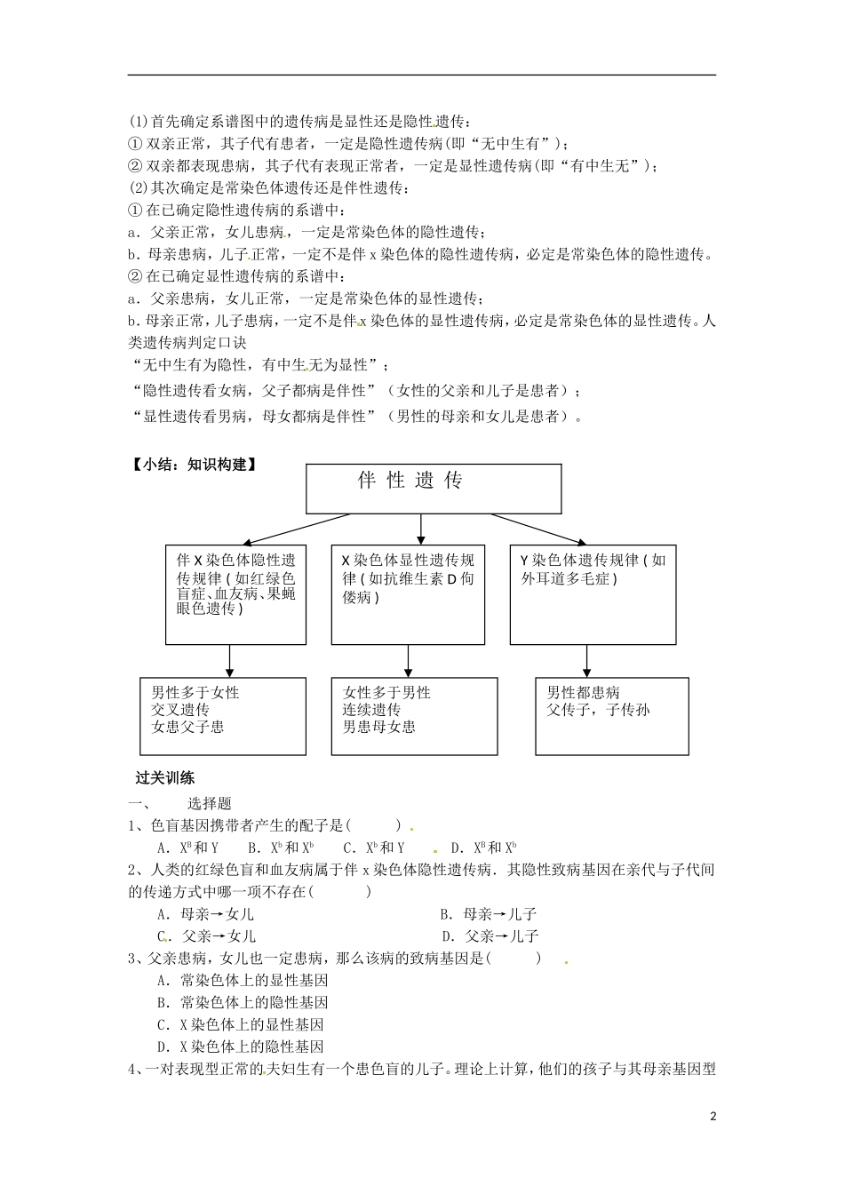 江苏省徐州市王杰中学高一生物 伴性遗传复习学案 新人教版_第2页