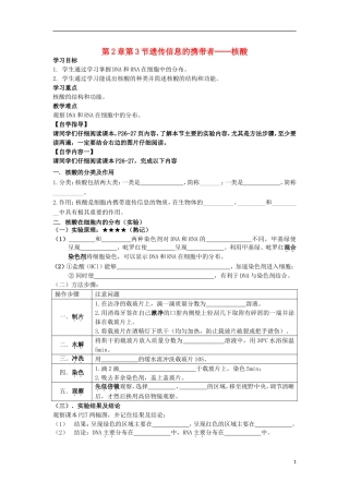山东省文登市教育教学研究培训中心高中生物 第2章第3节遗传信息的携带者 核酸学案 新人教版必修2