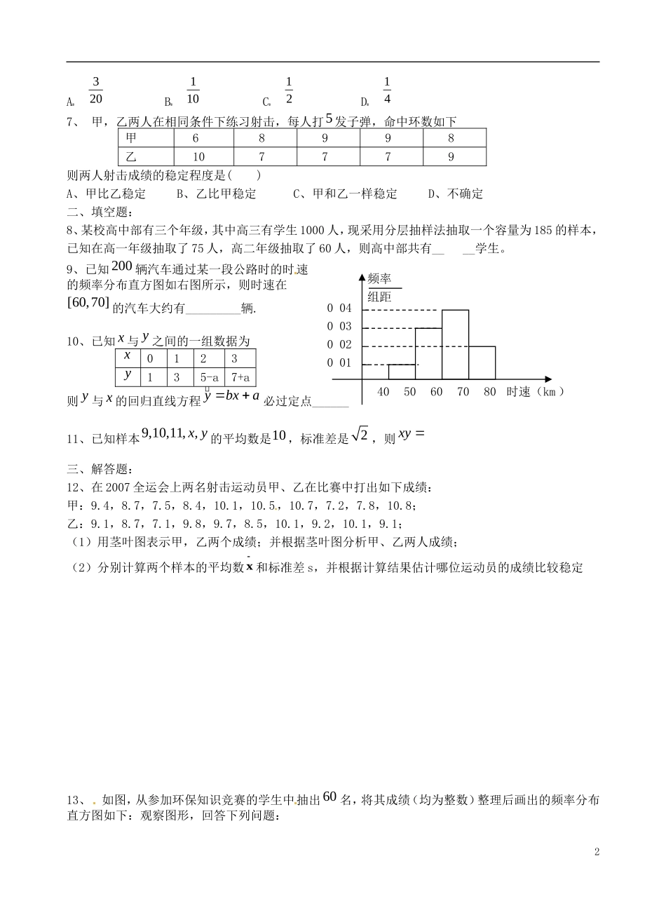 河北省高碑店市第三中学高三数学 统计复习单元综合测试_第2页