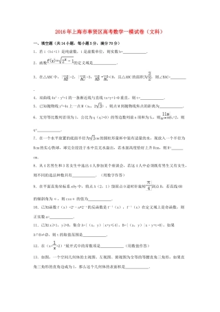 上海市奉贤区高三数学一模试卷 文（含解析）-人教版高三全册数学试题