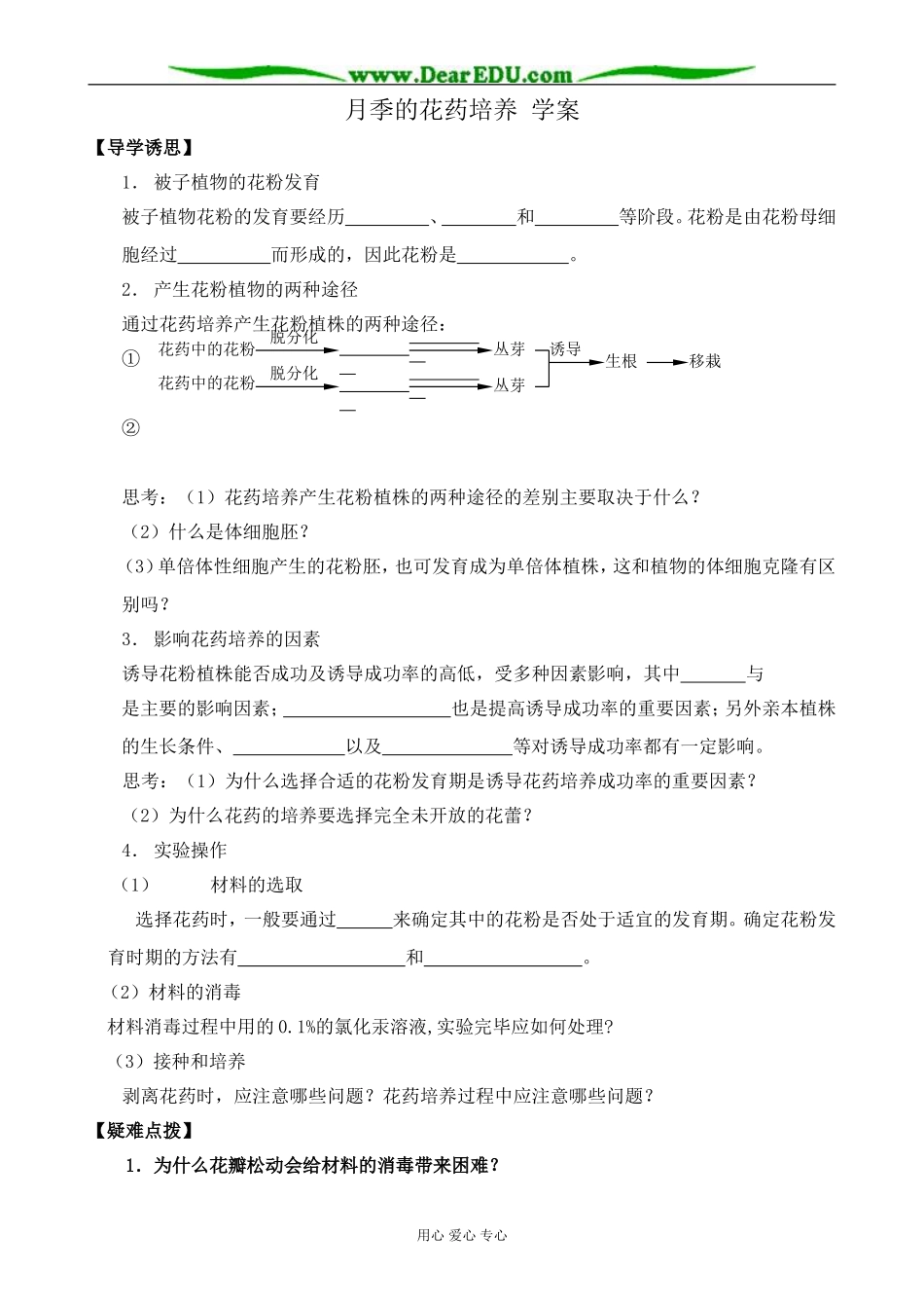 新人教版高中生物选修1月季的花药培养 学案_第1页