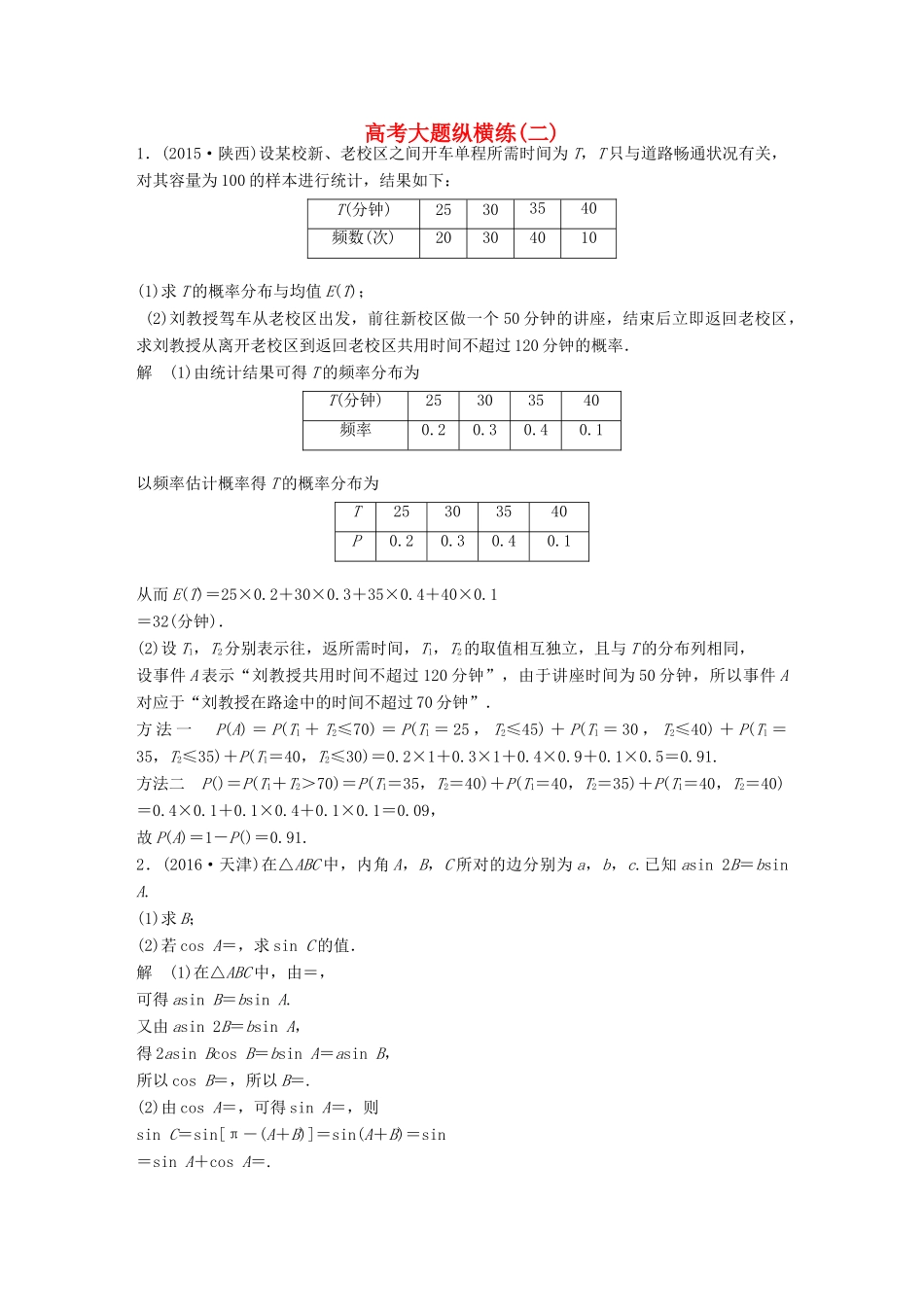 新（江苏专用）高考数学三轮增分练 高考大题纵横练（二）文-人教版高三全册数学试题_第1页