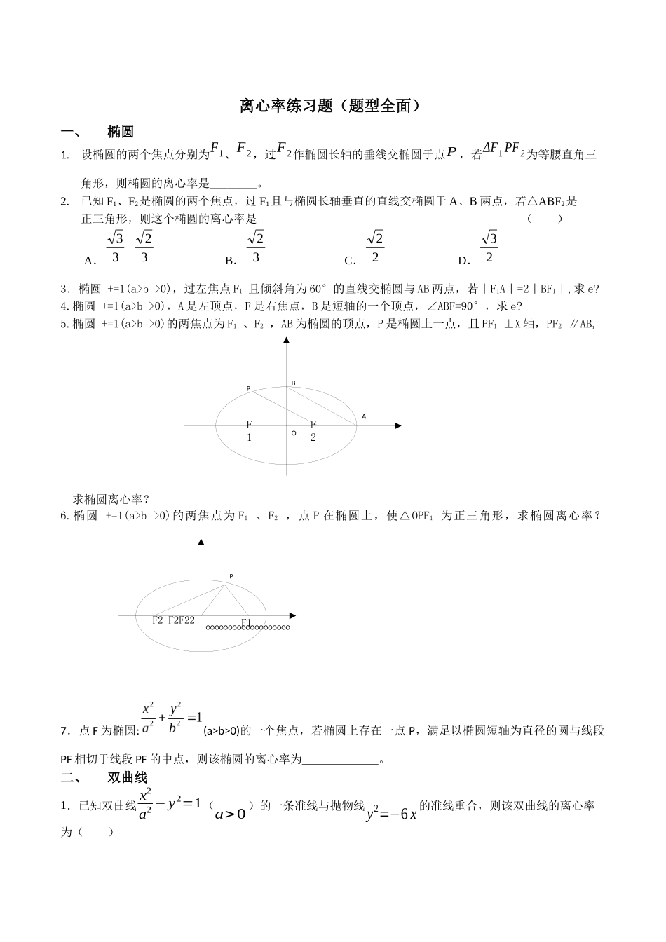 离心率练习题(题型全面)_第1页