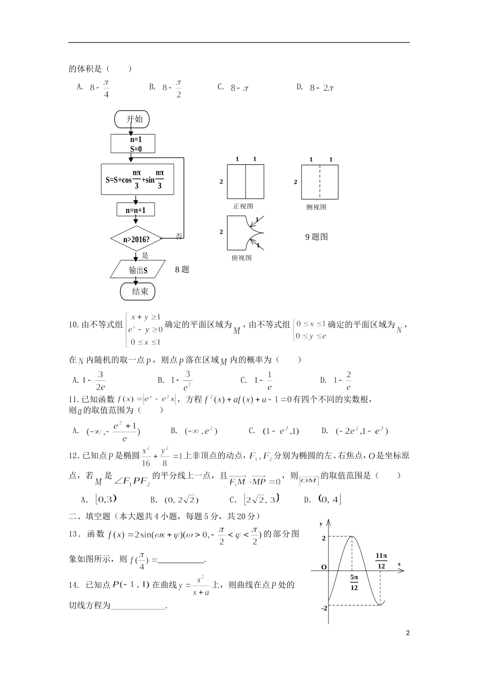 吉林省长春市十一中高三数学上学期期中试题-人教版高三全册数学试题_第2页