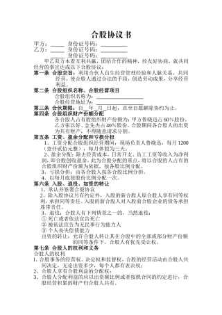 两人合股协议书
