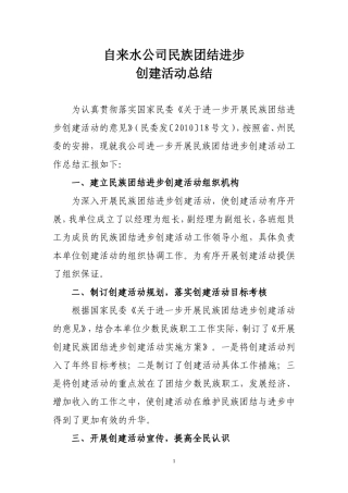 开展民族团结进步创建活动的工作总结