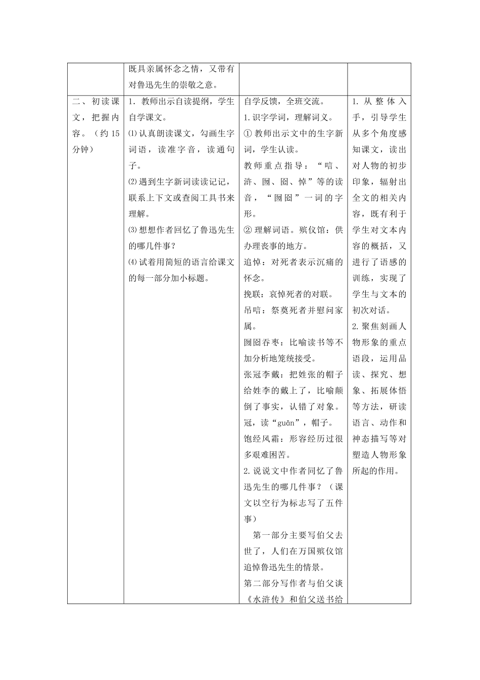 秋六年级语文上册 第五单元 往事 21 我的伯父鲁迅先生教案设计 北师大版-北师大版小学六年级上册语文教案_第3页
