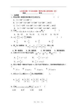山东省乐陵一中09-10学年高一数学训练四 人教版必修4