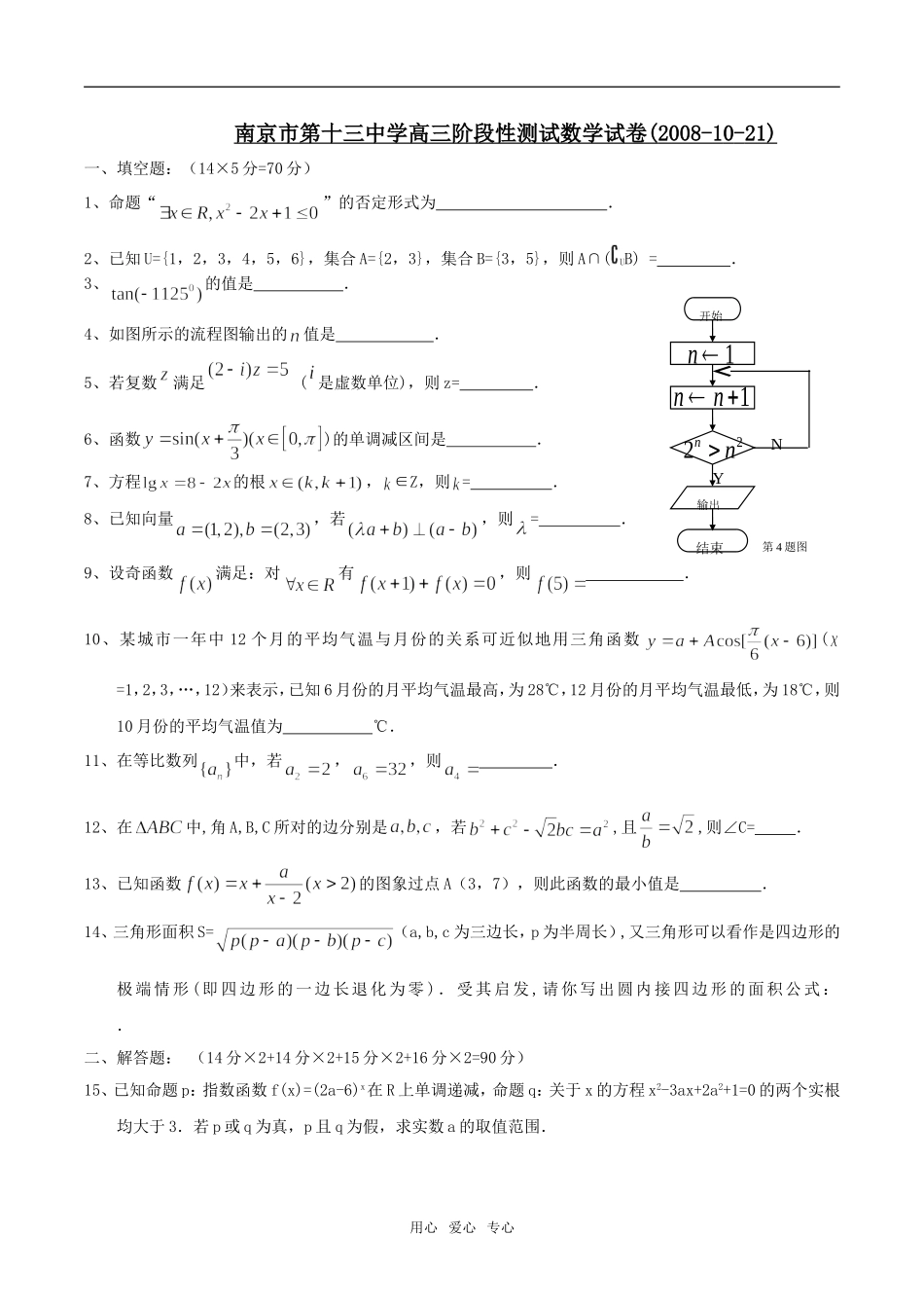 江苏省南京市第十三中学高三数学阶段性测试试卷苏教版_第1页