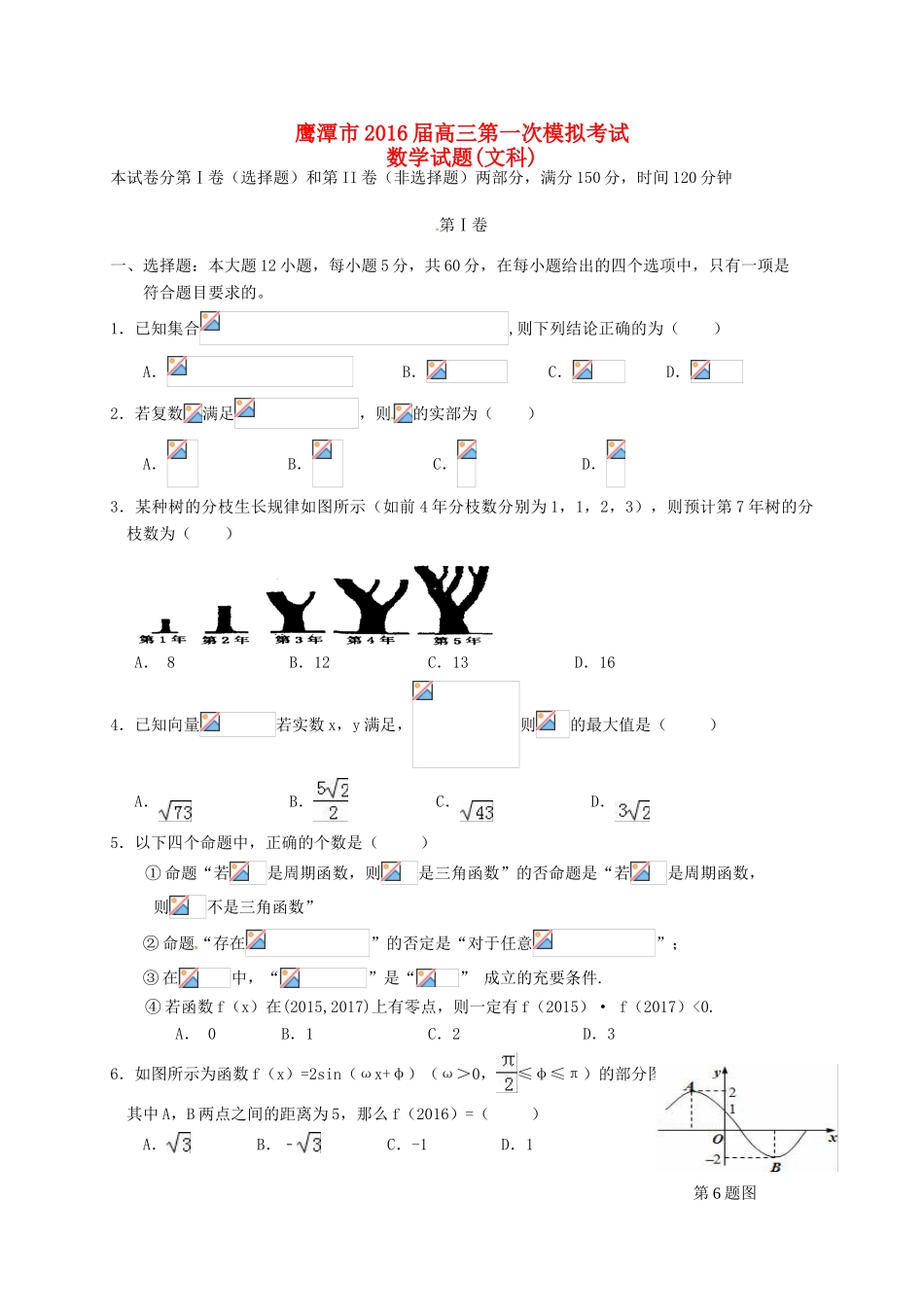 江西省鹰潭市高三数学第一次模拟考试试题 文-人教版高三全册数学试题_第1页