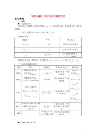 山东省烟台市芝罘区高考数学 知识点总结 专题7 解析几何之直线与圆 新人教A版-新人教A版高三全册数学试题