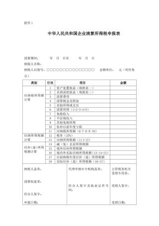 企业所得税清算表