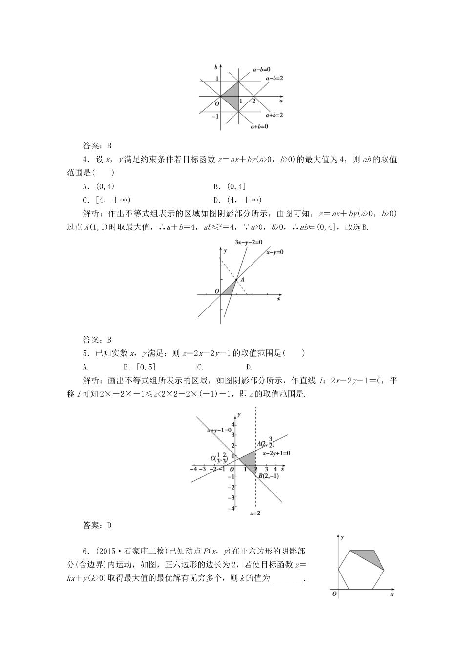 优化探究高考数学一轮复习 第六章 第三节 二元一次不等式(组)与简单的线性规划问题课时作业 理 新人教A版-新人教A版高三全册数学试题_第2页