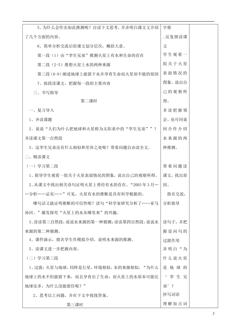 五年级语文下册 第二单元 第6课《火星——地球的“孪生兄弟”》教案设计 苏教版_第2页