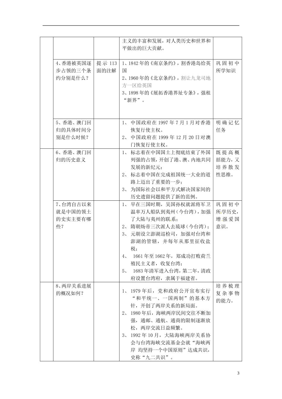湖南省宁乡县实验中学高中历史“一国两制”教案 人民版必修1_第3页