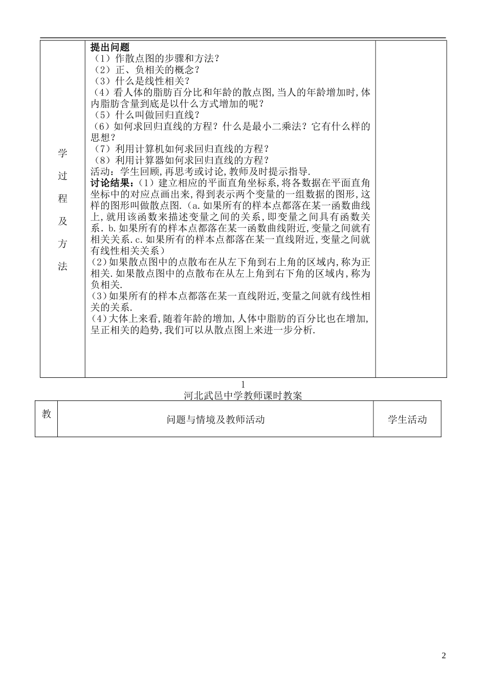 河北省武邑中学高中数学 两个变量的线性相关教案 新人教A版必修3_第2页