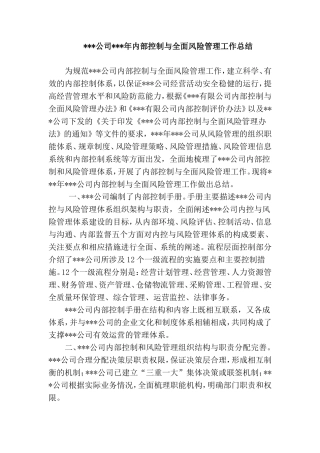 内部控制与全面风险管理工作年度总结