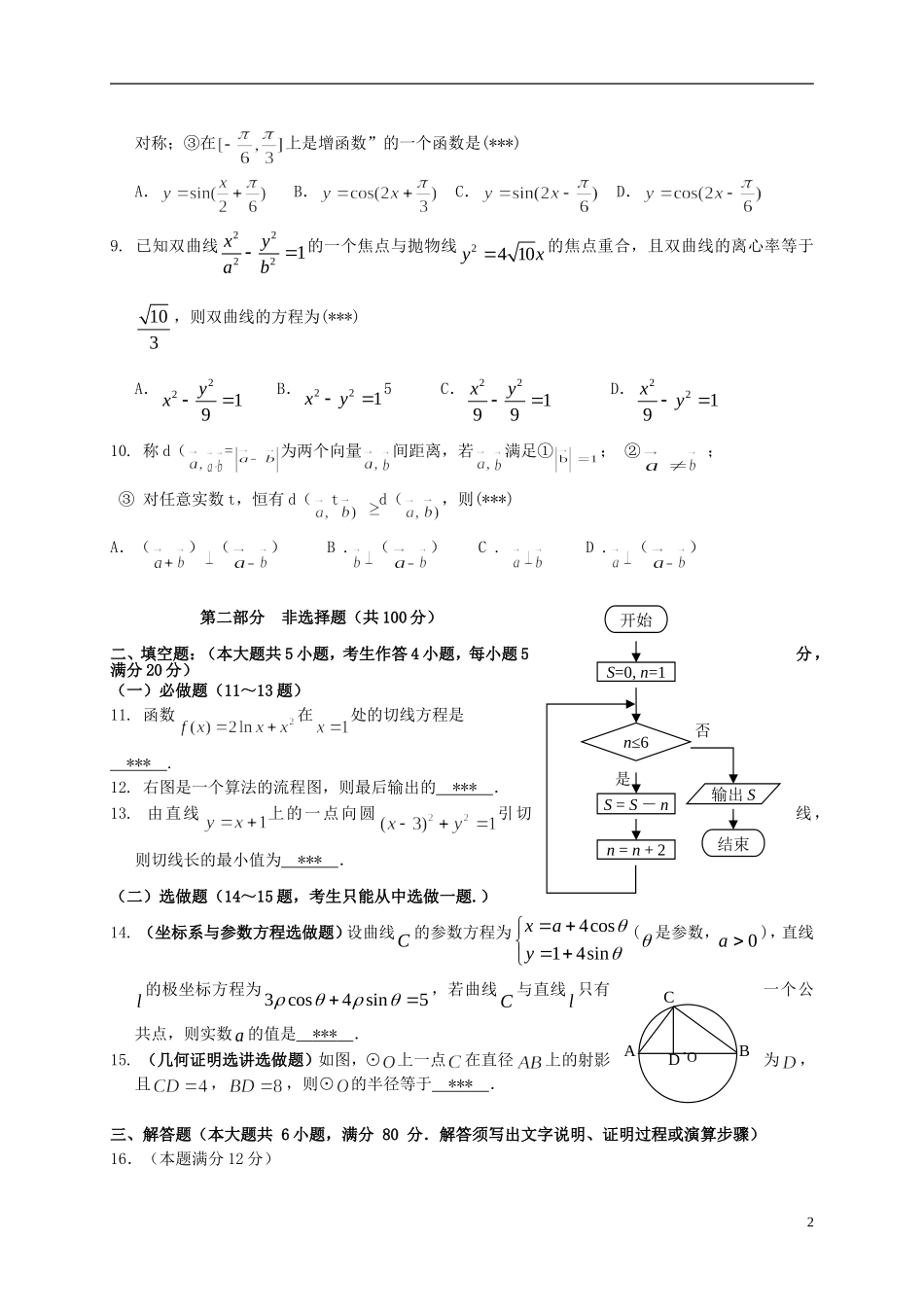 广东省华南师大附中高三数学5月综合测试（三模）试题 文-人教版高三全册数学试题_第2页