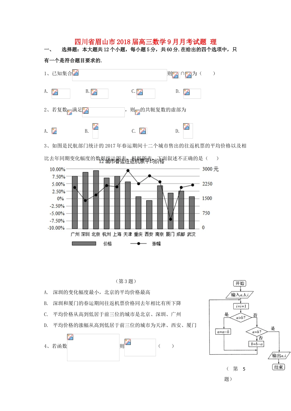 四川省眉山市高三数学9月月考试题 理-人教版高三全册数学试题_第1页