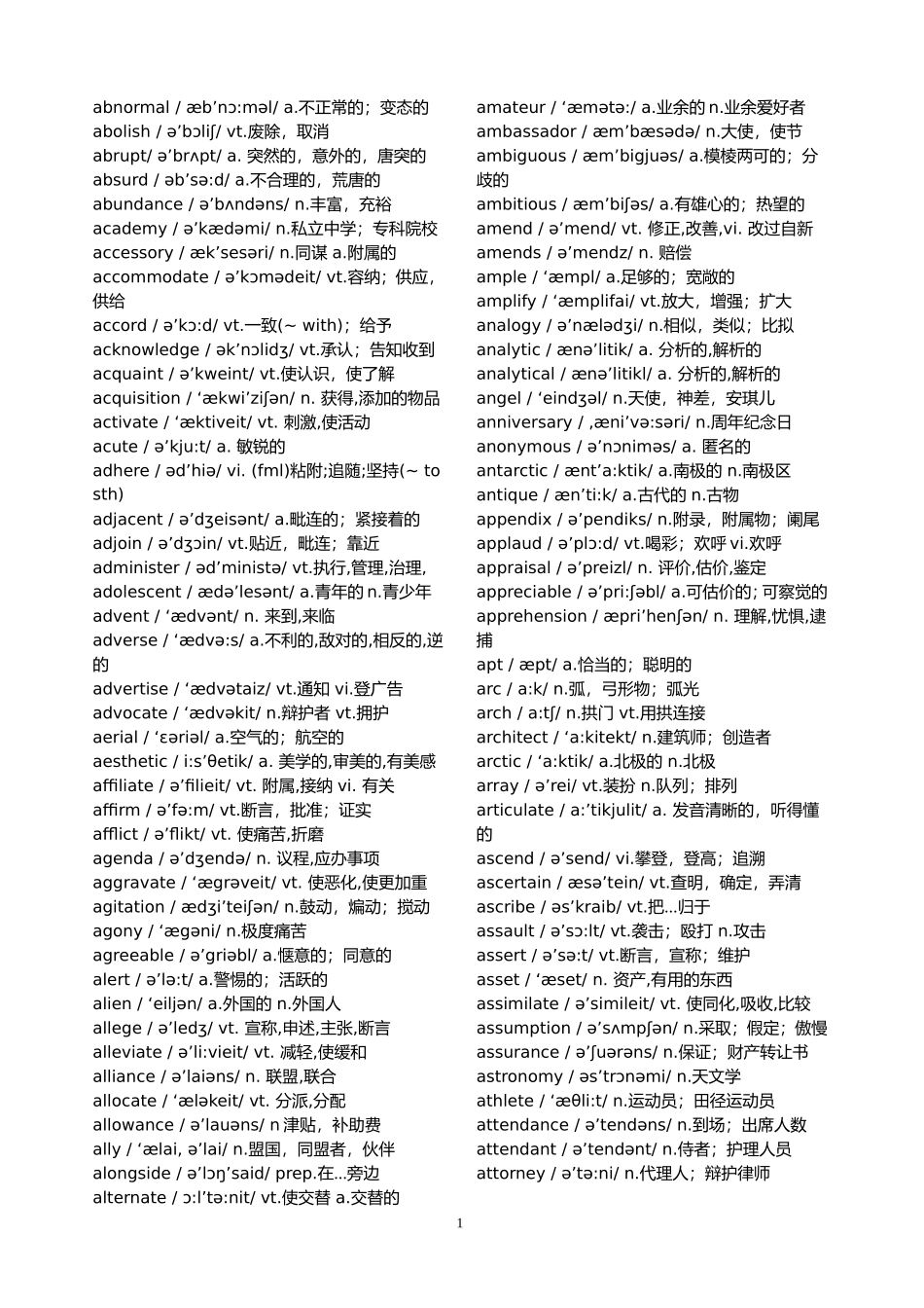 六级词汇表完美打印版_第1页
