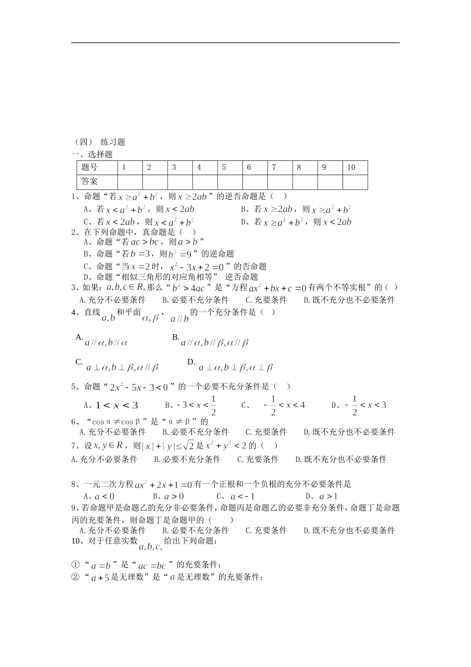 广东饶平二中高三数学高考一轮复习：命题及充要条件(1)_第2页