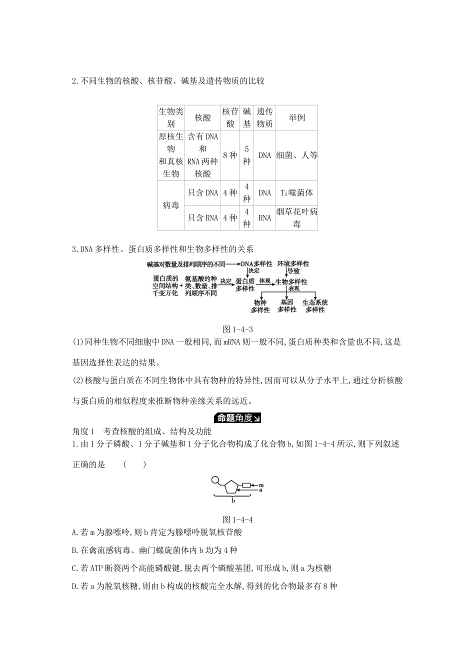 高考生物一轮复习 第1单元 走近细胞与细胞的分子组成 第4讲 核酸与细胞中的糖类和脂质学案 苏教版-苏教版高三全册生物学案_第3页