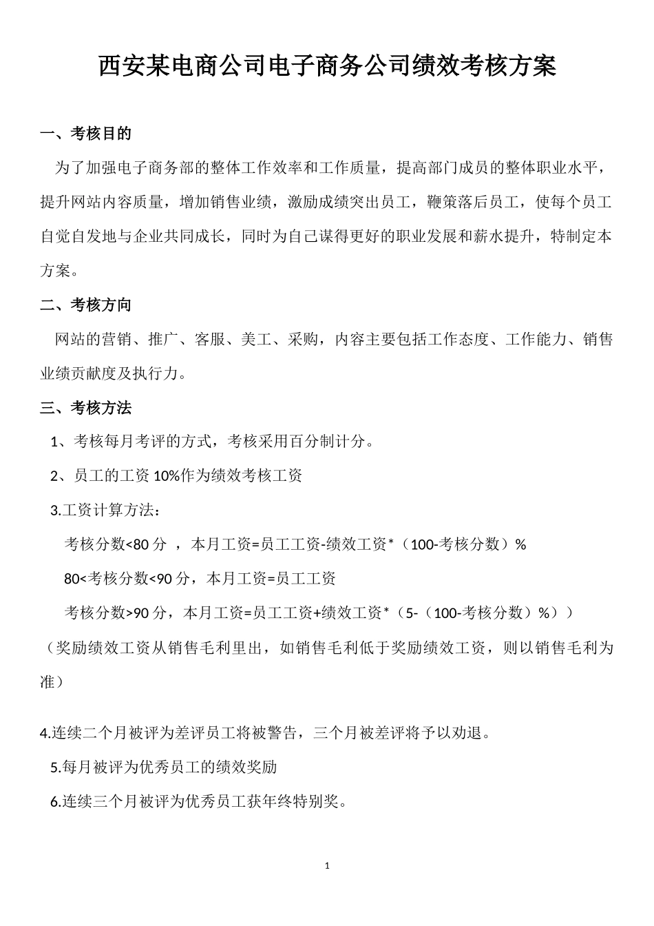 某电商员工绩效考核方案_第1页