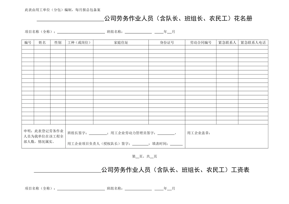 劳务花名册工资表周报等表格--附件-4-7_第1页