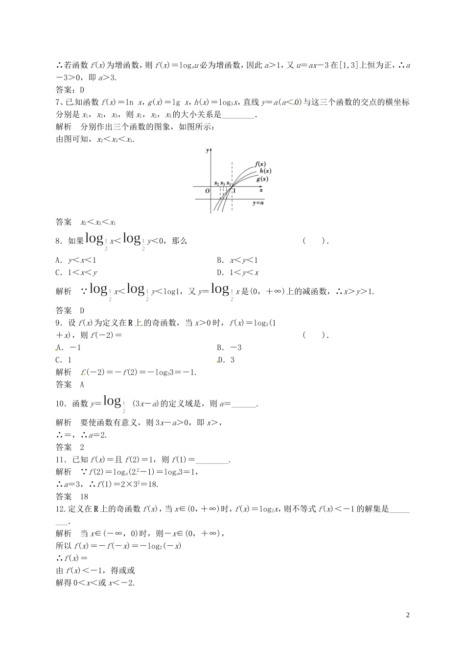 山东省济宁市高三数学一轮复习 专项训练 对数函数（含解析）-人教版高三全册数学试题_第2页