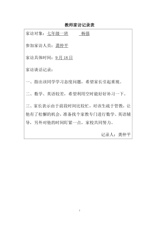教师家访记录表