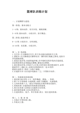 篮球队每周训练计划