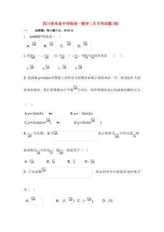 四川省攀枝花市米易中学10-11学年高一数学1月月考 理