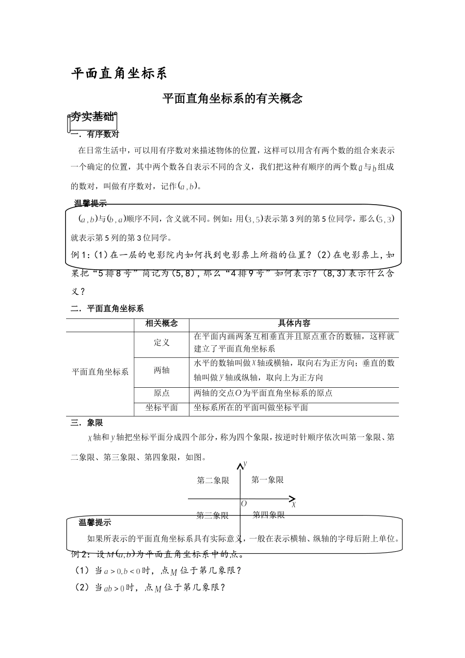 平面直角坐标系知识点总结_第1页