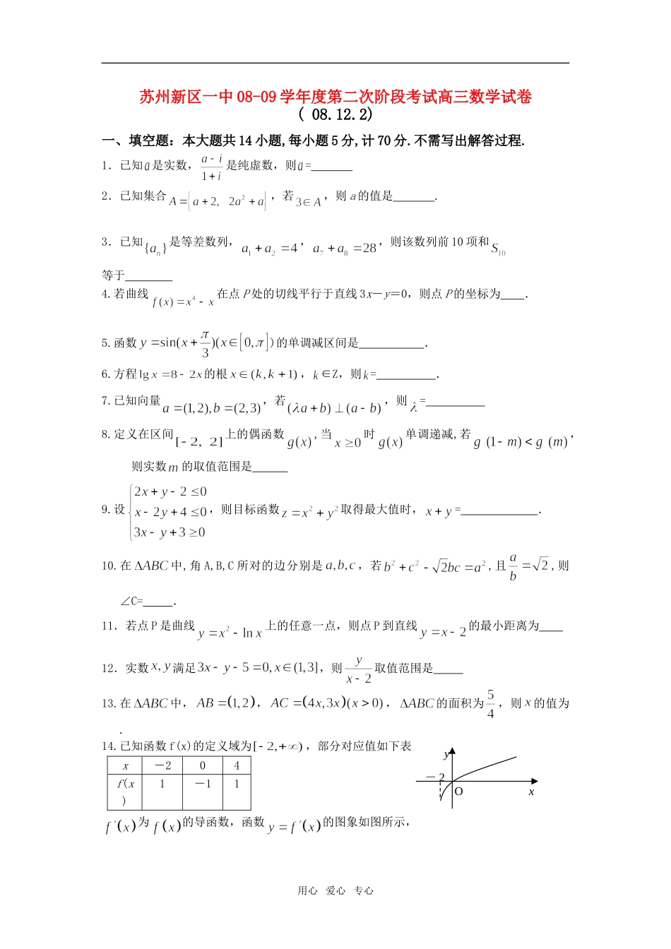 江苏省苏州新区一中08-09学年度高三数学第二次阶段考试_第1页