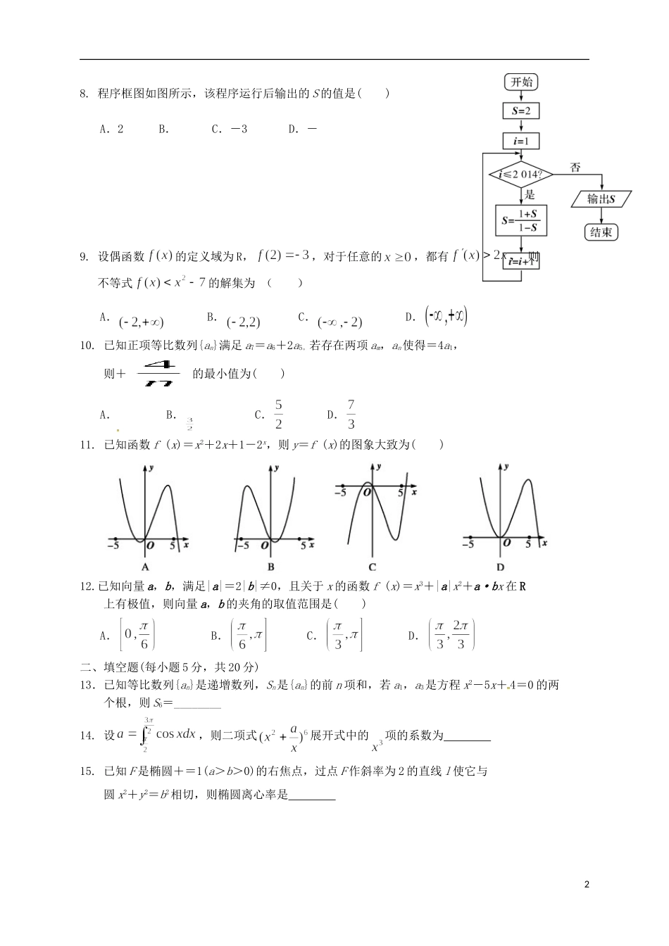 西藏山南地区高三数学第三次模拟考试试题 理-人教版高三全册数学试题_第2页