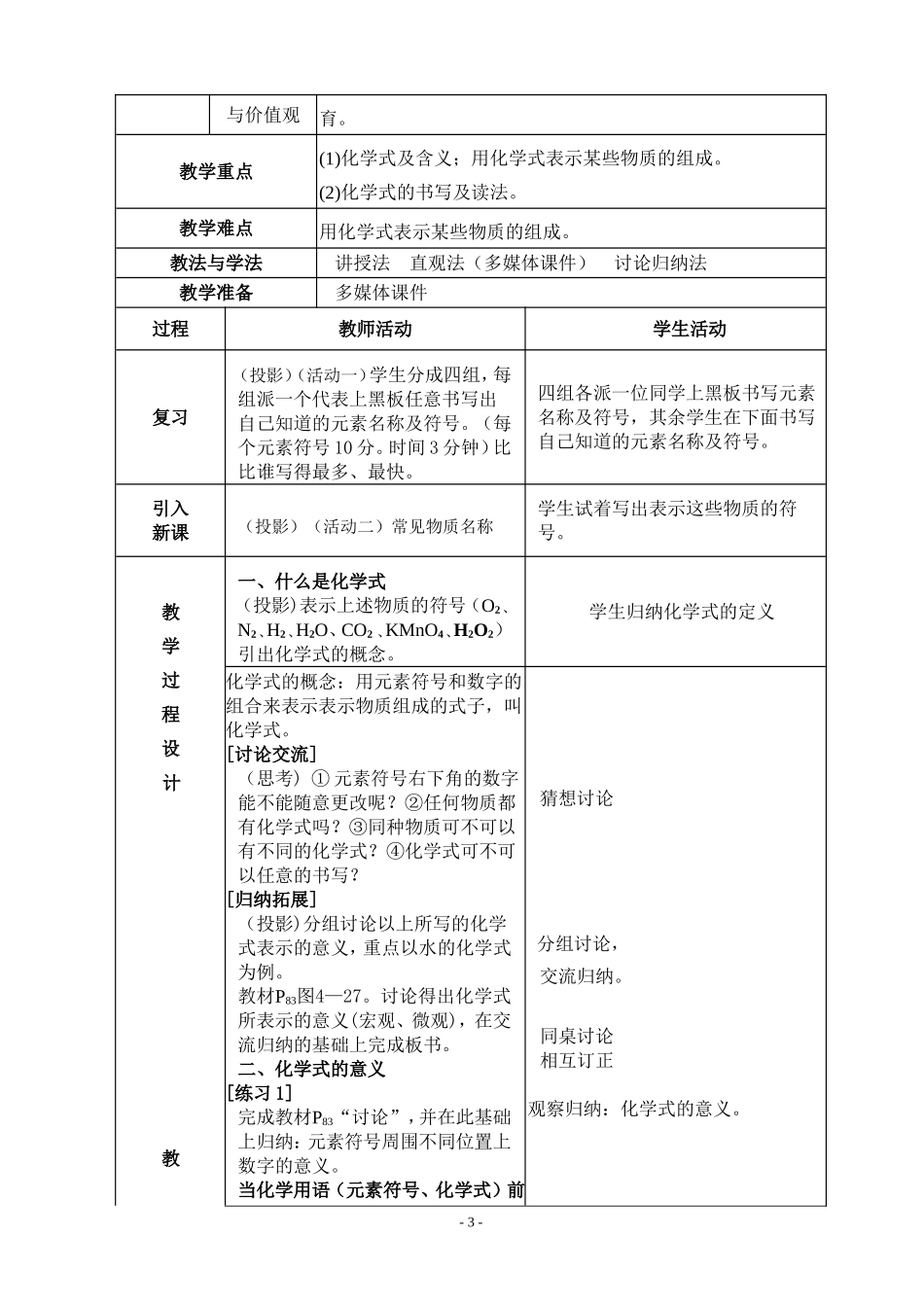 课题4化学式与化合价(第一课时)教学设计_第3页