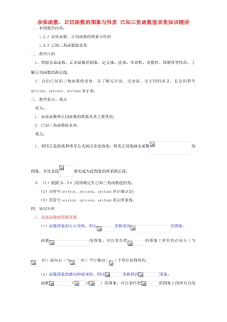 余弦函数、正切函数的图象与性质 已知三角函数值求角知识精讲 人教实验版B