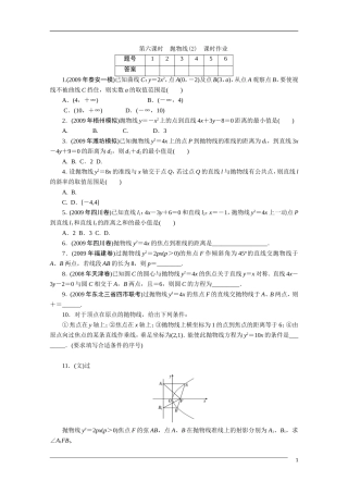 广东高考数学一轮复习 第九章 6《抛物线（2）》（通用版）
