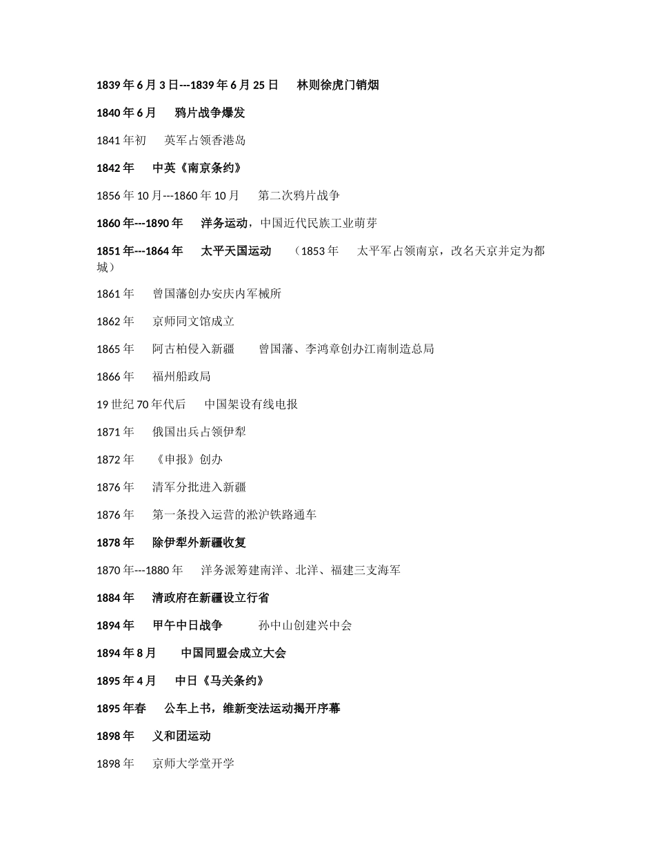 人教版八年级上册历史大事表(时间顺序)_第1页