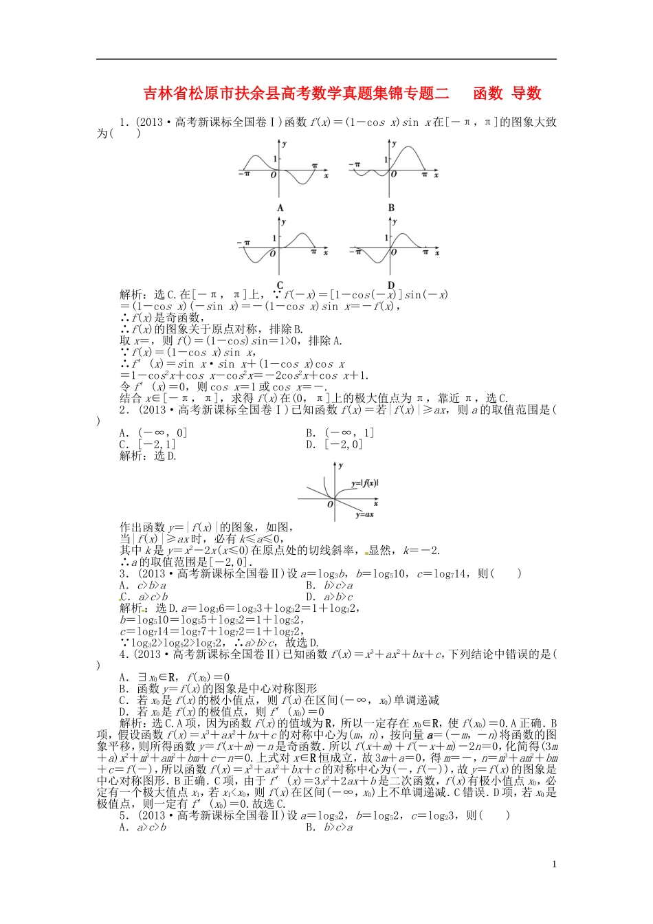 吉林省松原市扶余县高考数学 真题集锦专题二 函数 导数_第1页