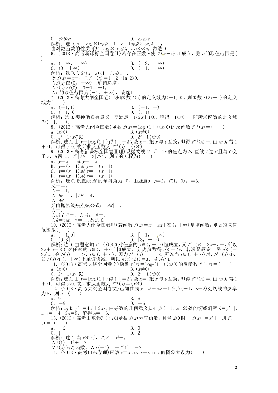 吉林省松原市扶余县高考数学 真题集锦专题二 函数 导数_第2页