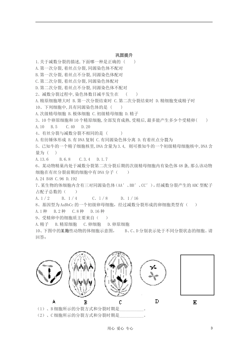 睢县回族高级中学高中生物《遗传与变异》5第二章 第一节 减数分裂和受精作用（第一课时）导学案 必修2_第3页