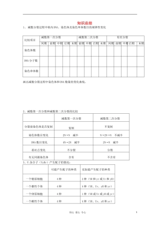 睢县回族高级中学高中生物《遗传与变异》5第二章 第一节 减数分裂和受精作用（第一课时）导学案 必修2