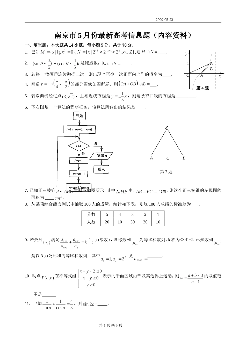 南京市5月份最新高考信息题（内容资料）_第1页